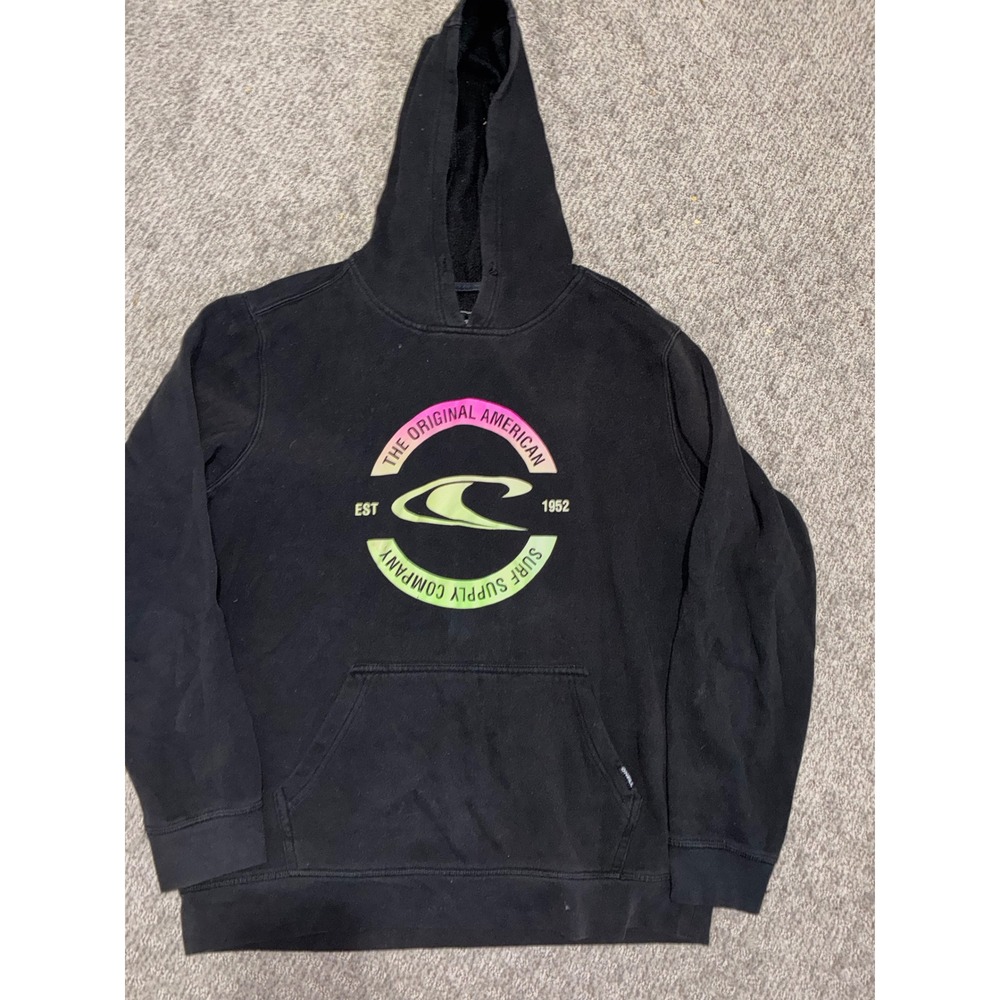 ONeill Mens Hoodie Black Large Surf Supply Company Graphic Pullover Fleece L
